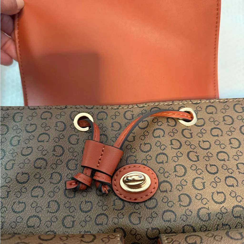 Guess Brown Backpack with gold Details - Image 9