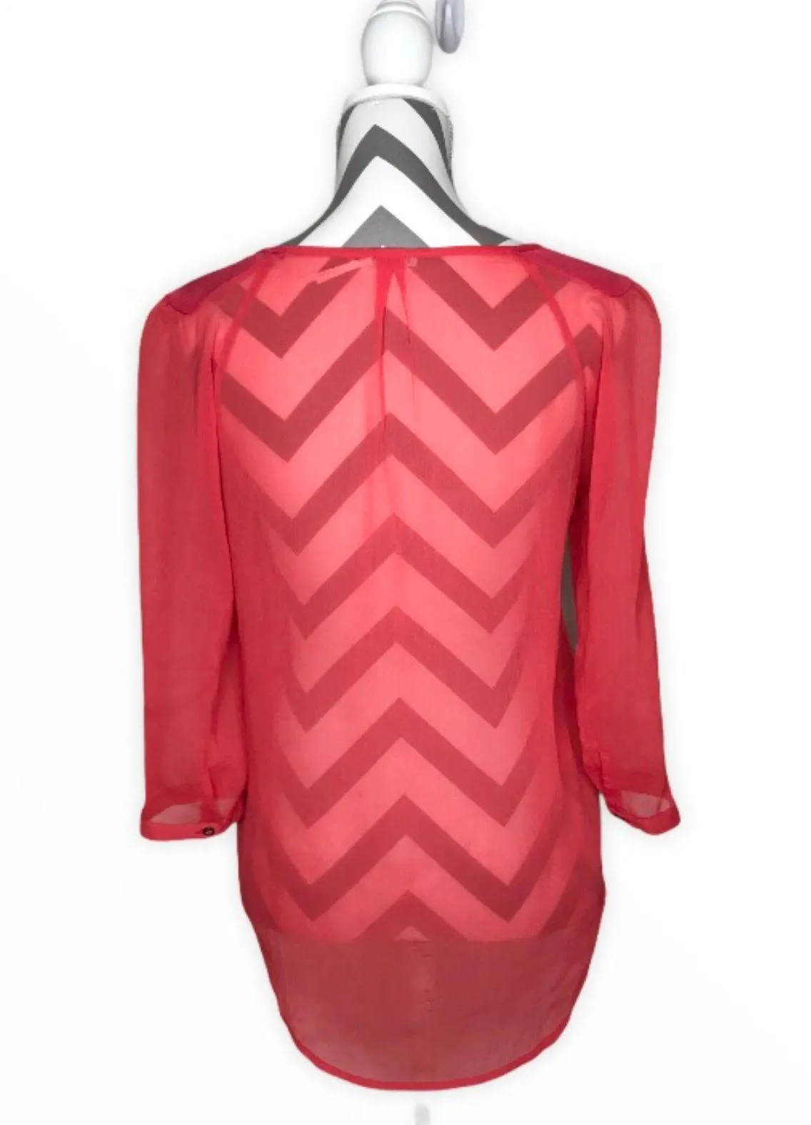 UO “Kimchi Blue”-Coral/Red Sheer Blouse-Sz Small  - Image 2