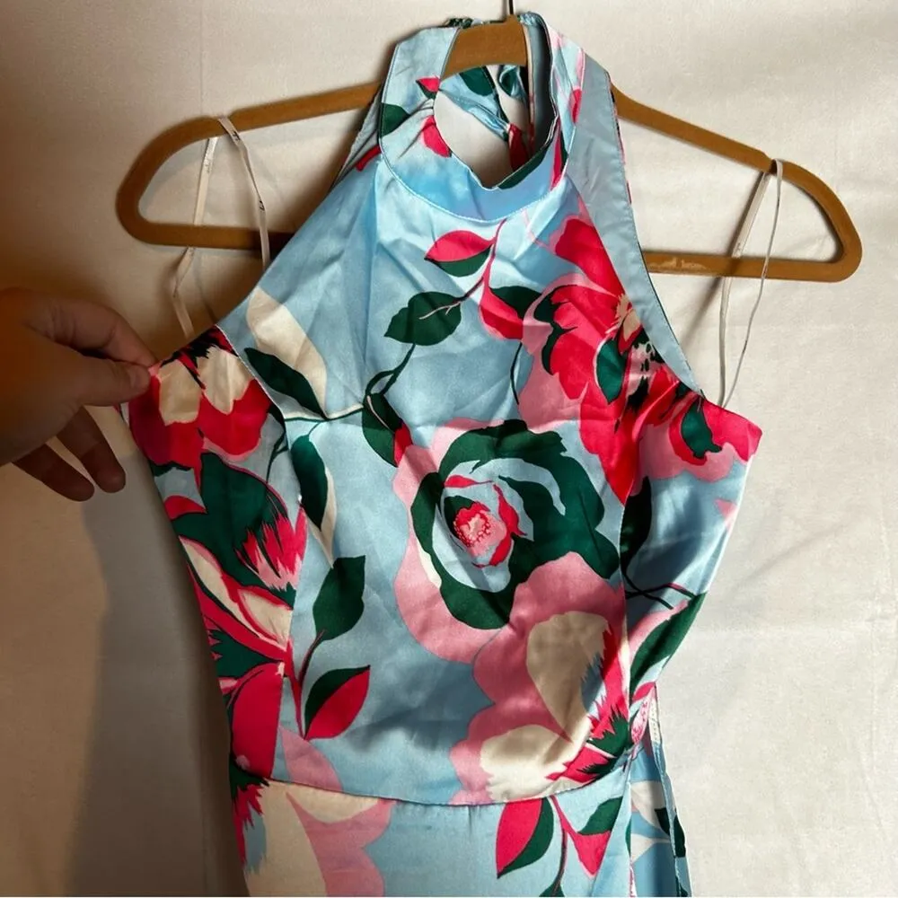 NWT Lulus Charming Celebrations Light Blue Floral Halter Midi Dress Size XS - Image 6
