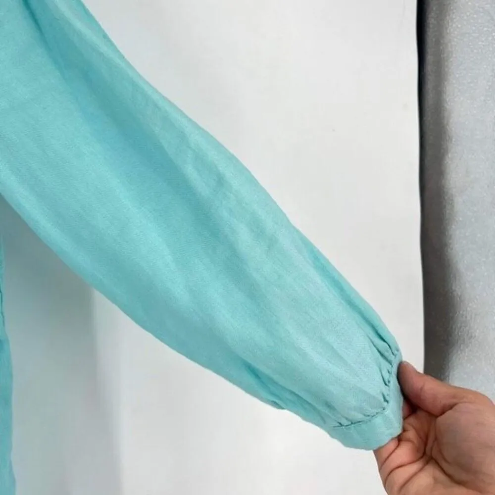 Charter‎ Club Women's Linen Button Down 3/4 Sleeve Top Blouse Turquoise Size 6 - Image 6