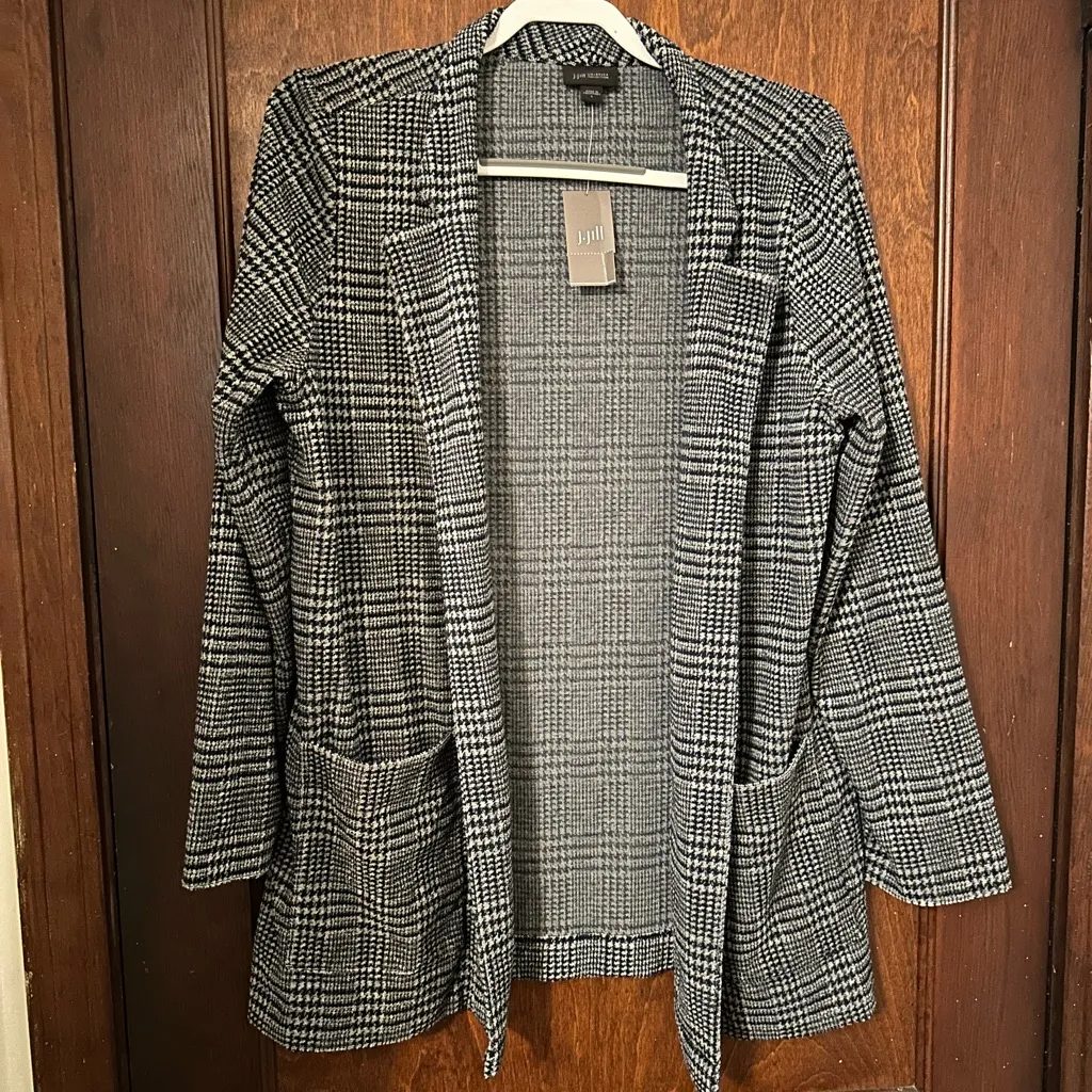 NWT J. Jill Houndstooth Print Open Front Blazer Size L Blue Size L - Image 3