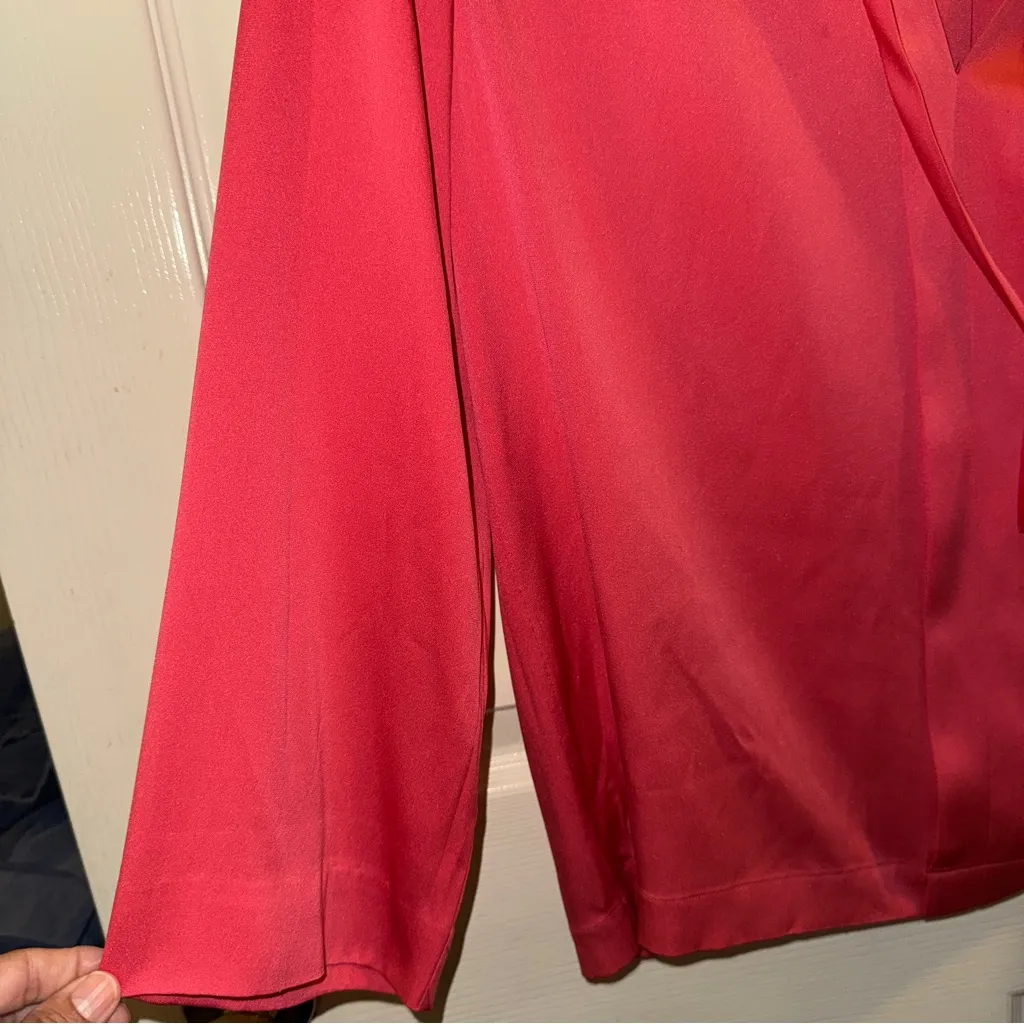 Diane von Fürstenberg Silk Blend Tie-Neck Blouse Top Women’s Small Coral Pink - Image 7