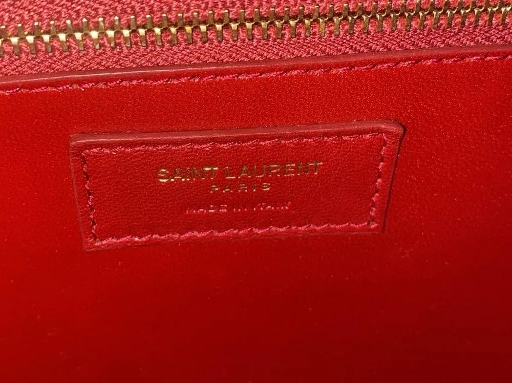 Saint Laurent Box Calfskin Le Carre Satchel Opyum Red - Image 9