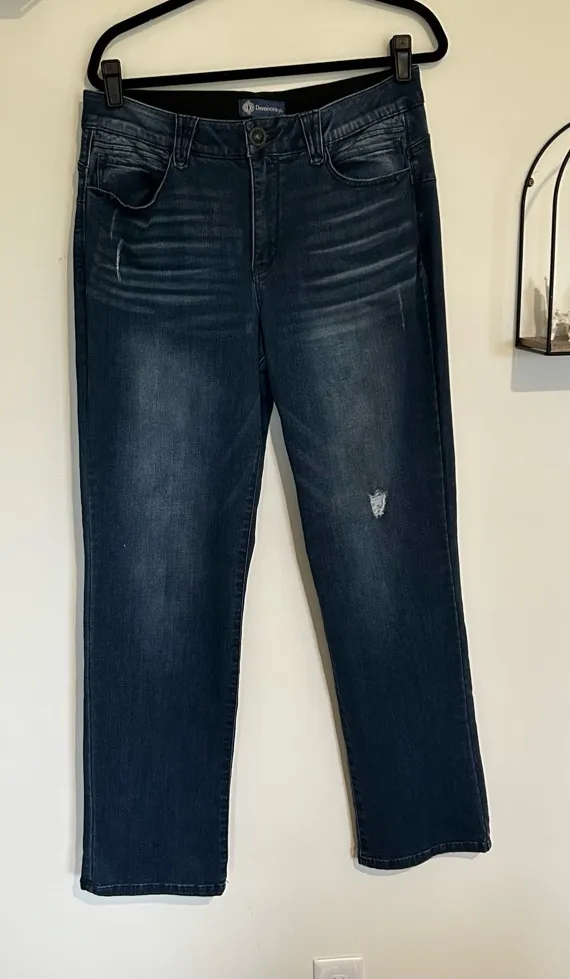 Democracy Straight Leg Lightly Distressed High Rise Denim Blue Jeans Size 14 - Image 1