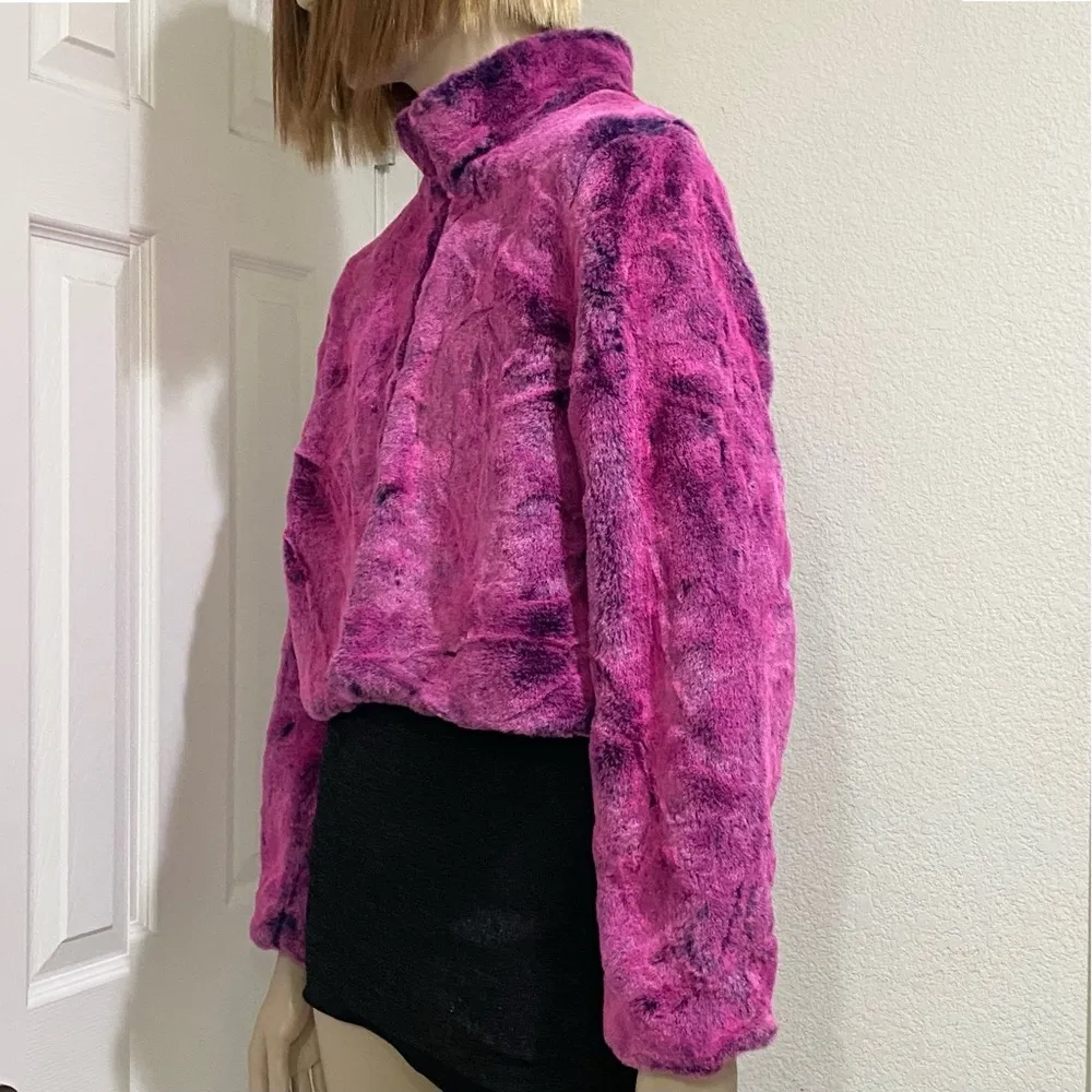 Dyed Blue Fuchsia Pink Faux Fur Trendy K-POP Women’s Coat Jacket Size S - Image 5