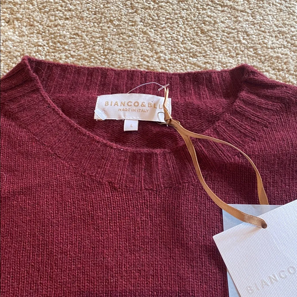 Bianco Blu Made in Italy Merino Cashmere Blend Crew Neck Sweater Burgundy LARGE Purple - Image 2