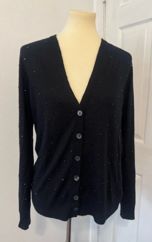 Zadig & Voltaire Jim Cashmere Crystal Studded Cardigan Black Size Large *READ* - Image 1