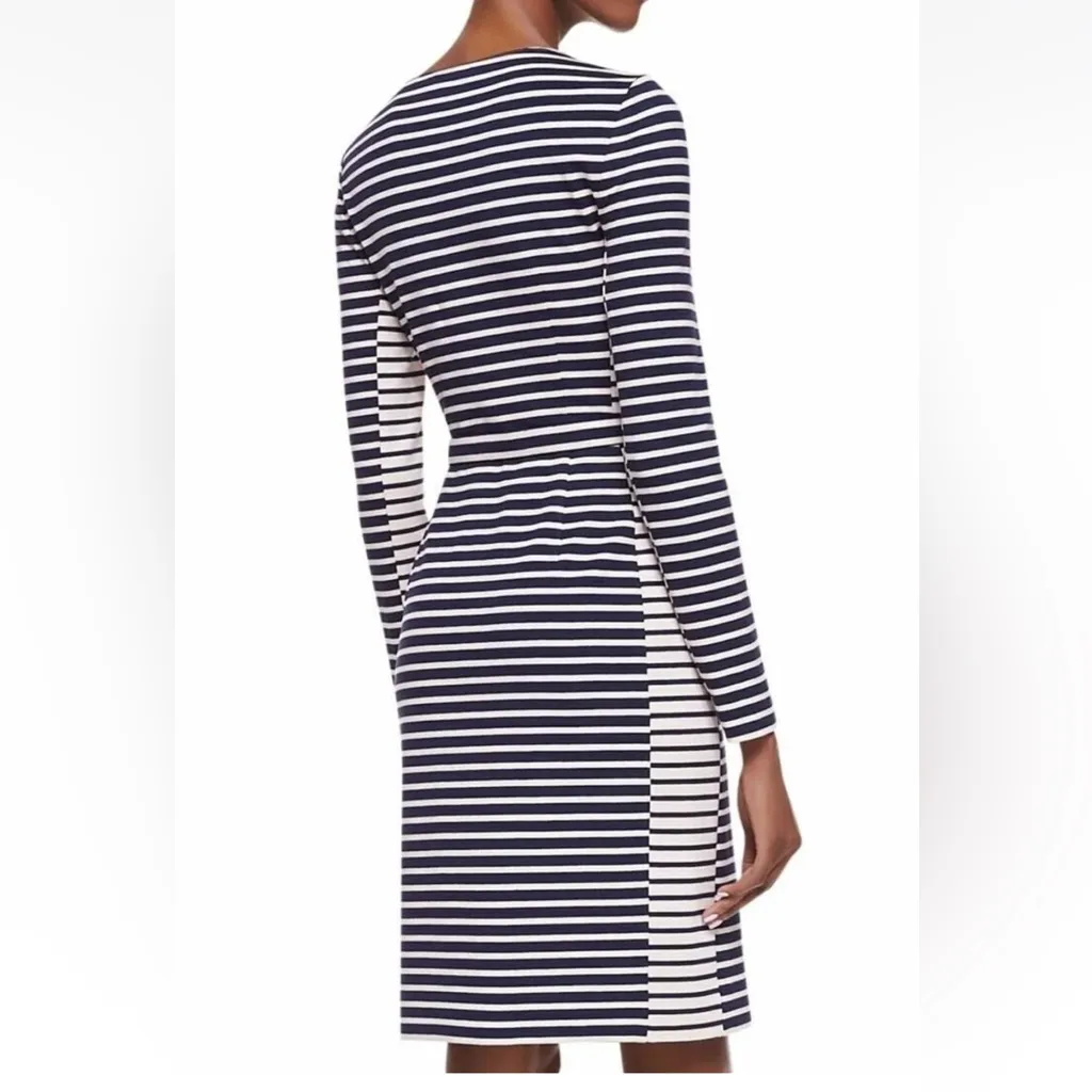 Tory Burch Callan Striped Long Sleeve Stretch Dress Navy Women’s XL - Image 3