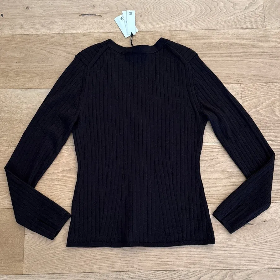 Banana Republic Cardigan V neck Ribbed Merino Wool Size M Black - Image 4