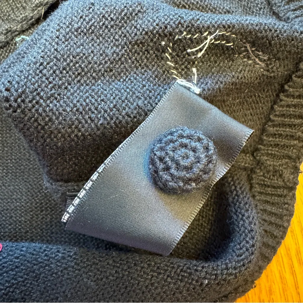 VTG Y2K 2000 Michael Simon Black Cardigan Sweater Gardening Theme Sz Small‎ S - Image 12