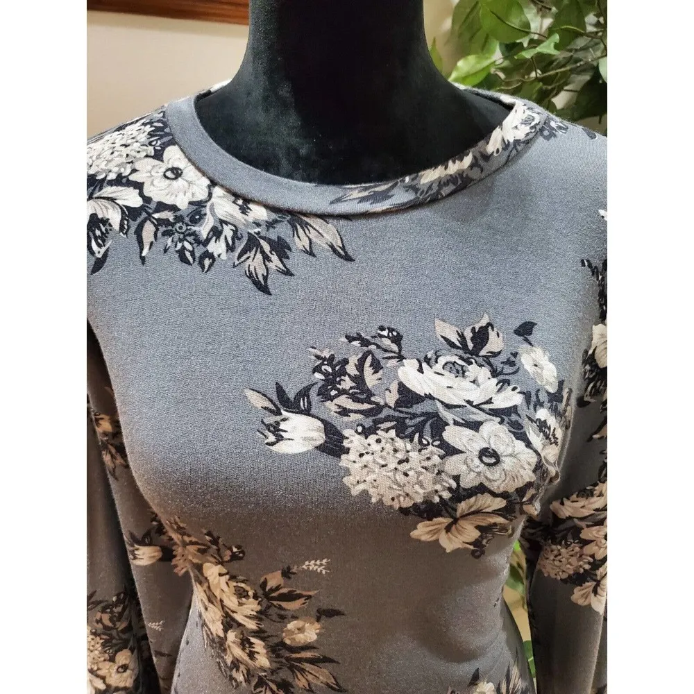 Workshop Republic Gray Floral Modal Round Neck Long Sleeve Top Blouse Size Small - Image 13