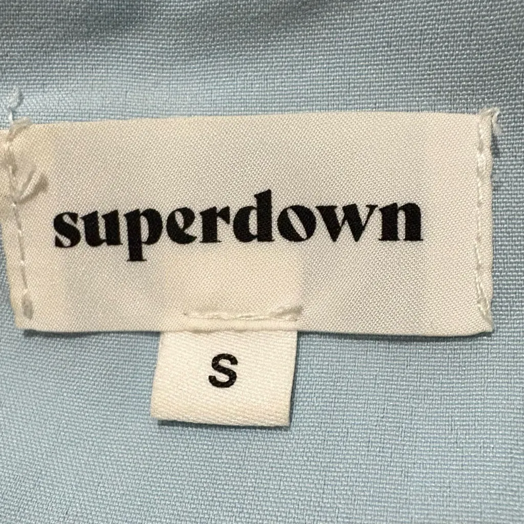 Revolve Super Down Dina Mini Dress Sz S Light Blue Gold Star Ruching @ Waist - Image 11