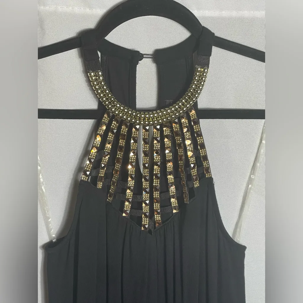 Almost Famous Black Halter Top Medium Beaded Embellished Party Club Tank - Image 2