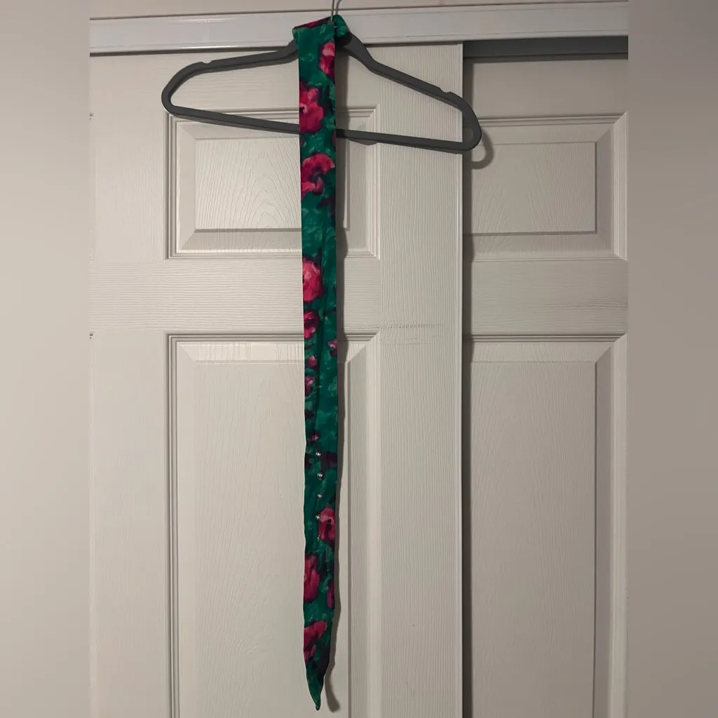 Zara Floral Artsy Bohemian Midi Dress Pink Green Belt Festival Balloon Sleeve - Image 6