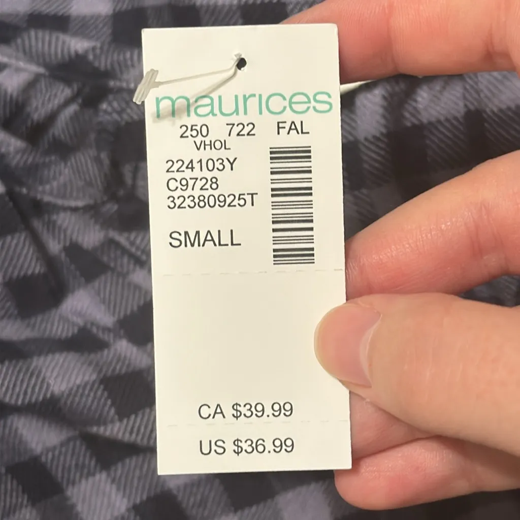 Maurices Buffalo Checkered Navy Purple Long Sleeve Notch Neck Blouse size S - Image 11