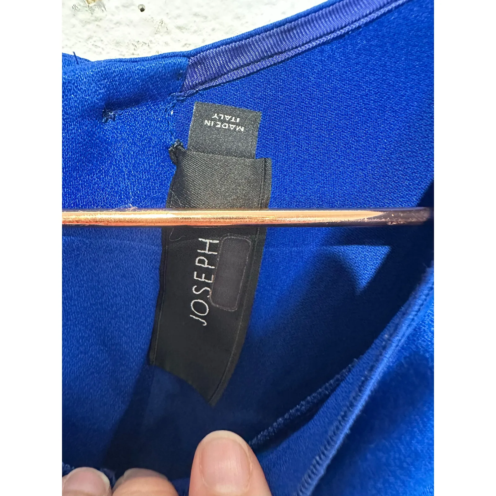 JOSEPH Women's Royal Blue High Neck Attached Scarf Cannon Glazed Top Size 38 - Image 6