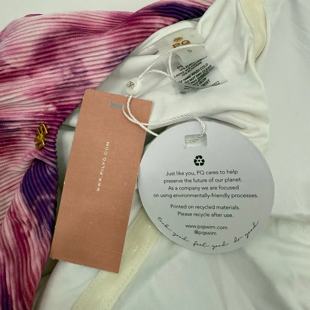 PQ Swim Pilyq Avery Swimsuit Size Small NWT Pink Tie Dye One Piece Swim Ribbed - Image 7