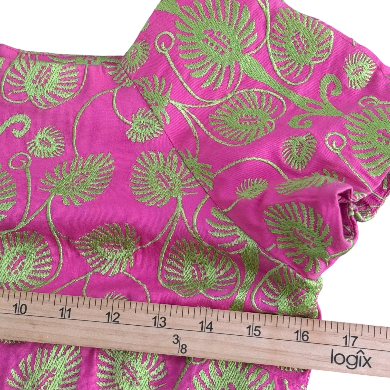 Womens Floral Embroidered Pink Green Shift Dress Size 2 Square Neck‎ Folk Ethnic - Image 13