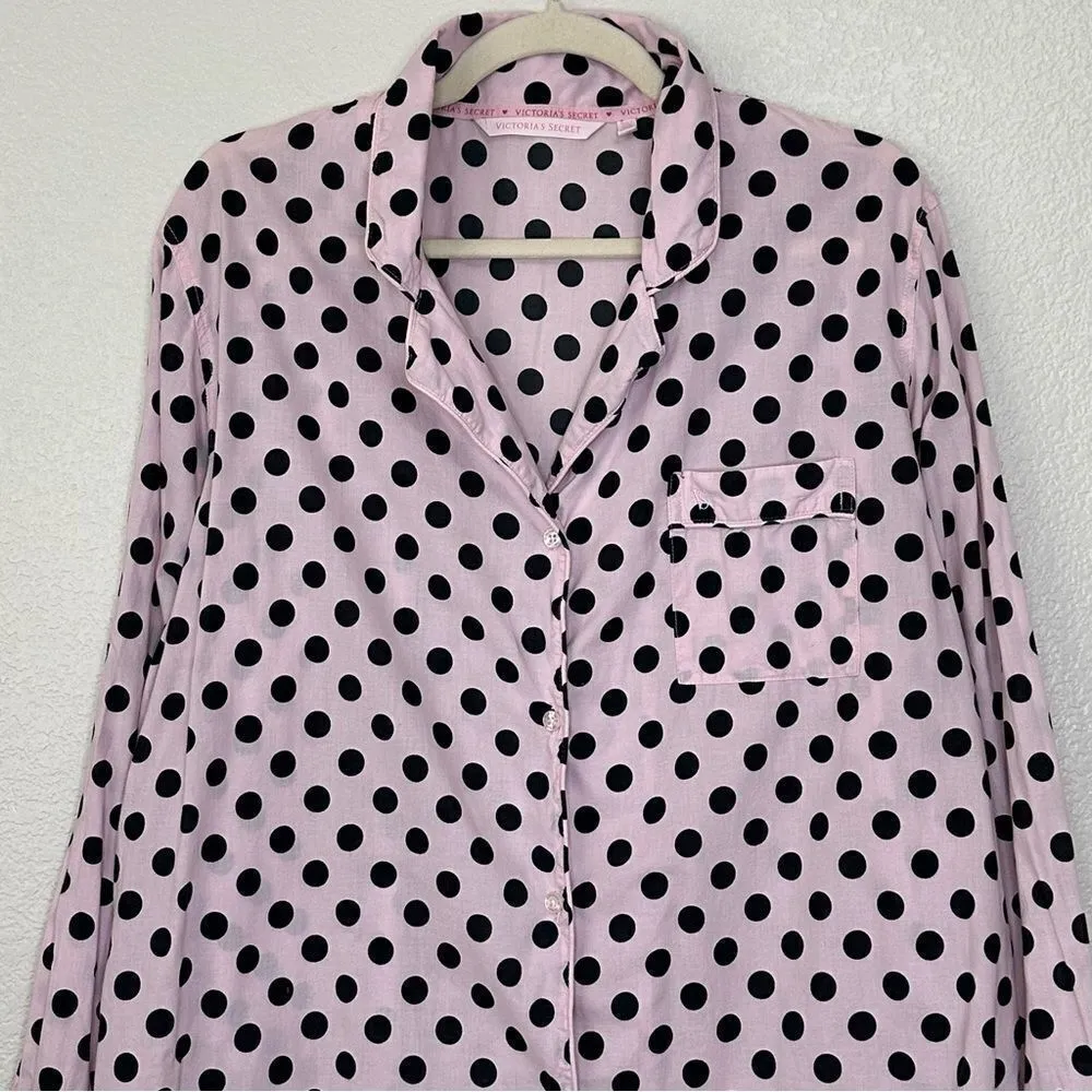 Victoria’s Secret Pink Black Polka Dot Button Down Pajama Top - Image 4