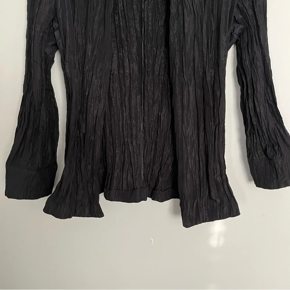 Chico's Womens Size 1 Open Front Crinkle Top 50/50 Polyester Nylon Blend Black - Image 3