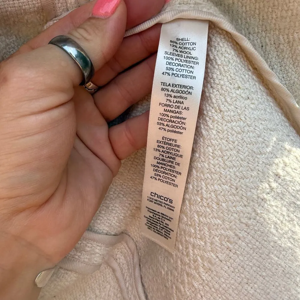 Chico's Textured Novelty Topper Long Sleeve Jacket Ivory Cream Black Size 0 - Image 5