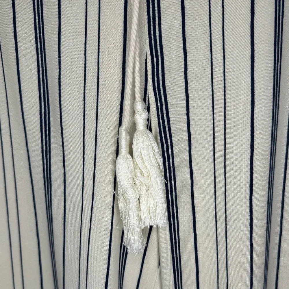 Soft Surroundings Wide Leg Cropped Tassel Tie Pants Size PS Ivory Navy Striped - Image 7
