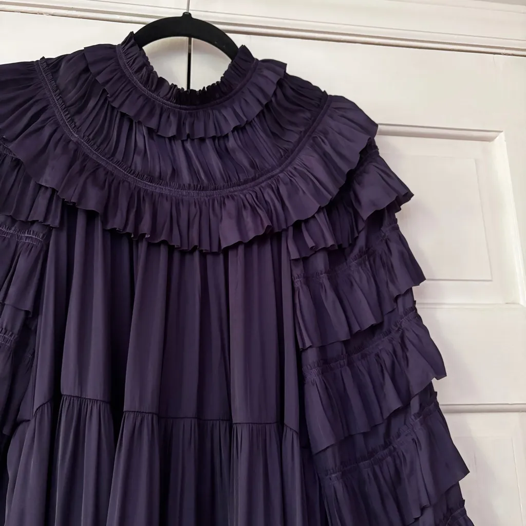 Ulla Johnson Elsa Dress Lago Deep Purple Size 0 Ruffle Royal Tiered Statement - Image 8