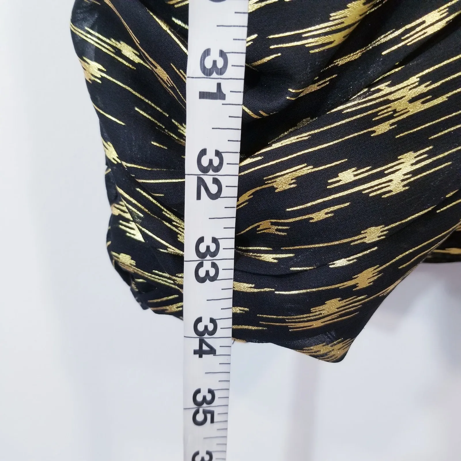 Aqua Black & Gold Metallic Jacquard Mini Dress Puff Sleeves V-Neck Long Sleeves - Image 8