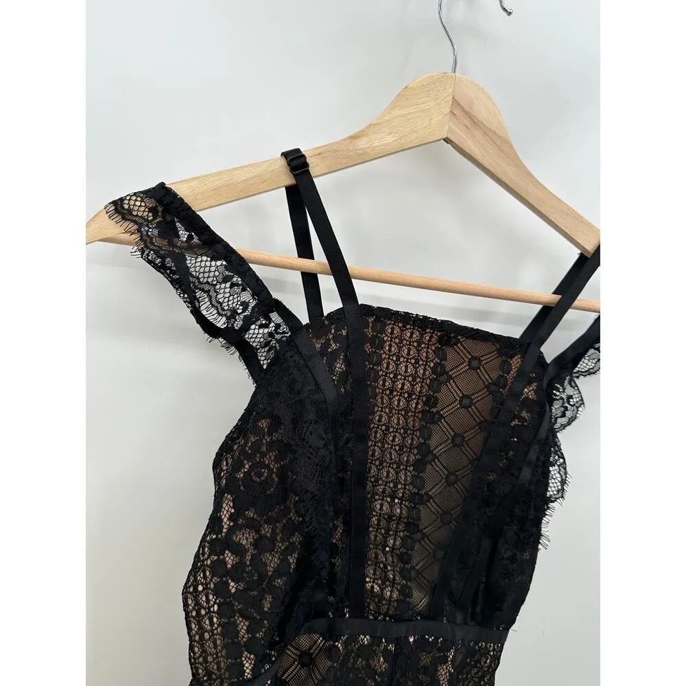Guess Womens Black Nude Lace Romper Size 4 Cocktail Party Event Wedding Feminine - Image 6