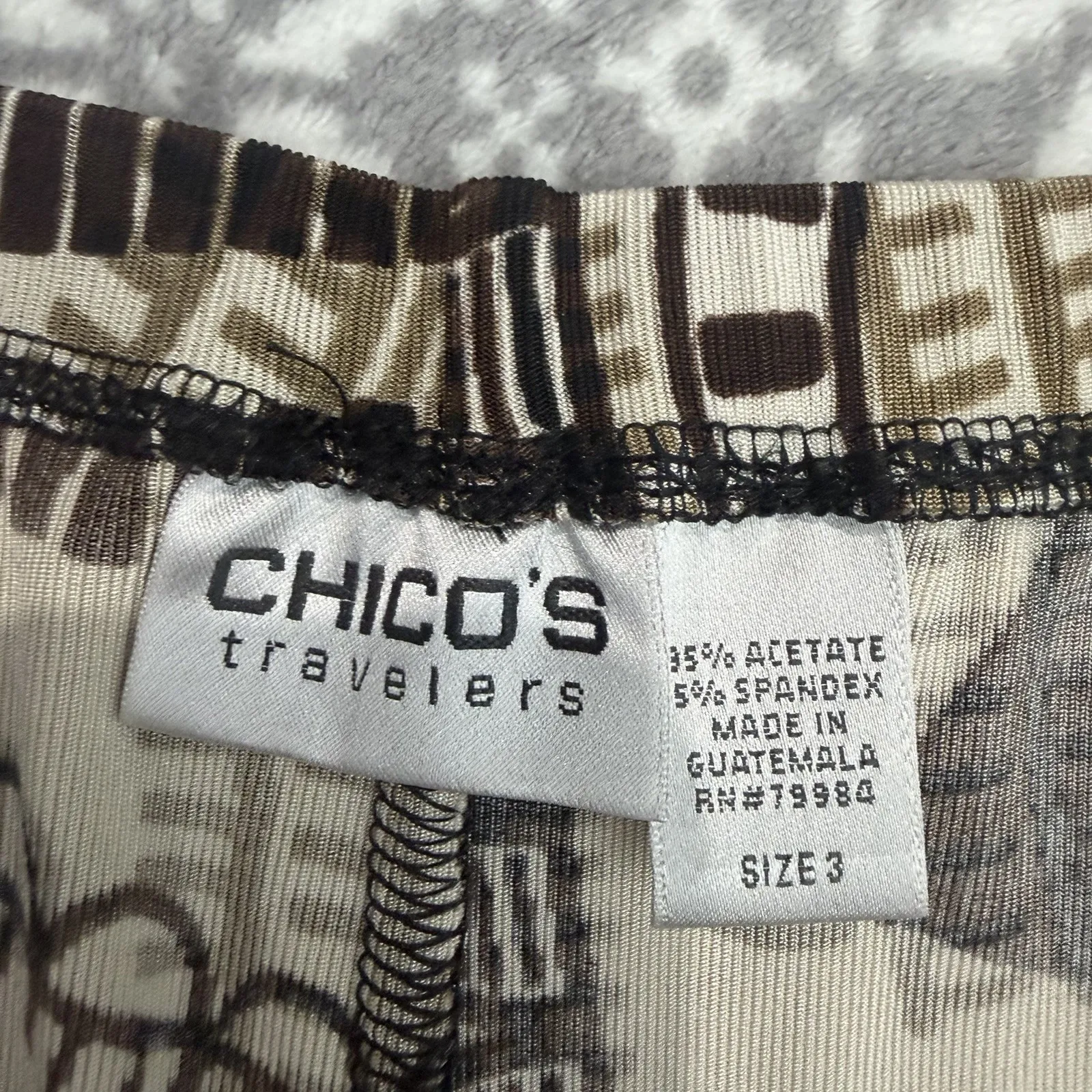 Chico's Travelers Skirt XL Chico 3 Cream Brown Casual Travel Resortwear Stretch - Image 3