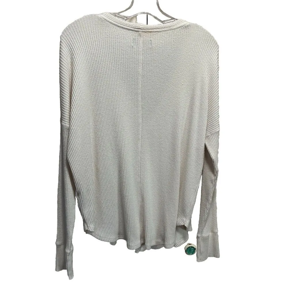 Abercrombie & Fitch Soft AF‎ Cozy Ivory Sweater V Neck Long Sleeve Size S Ribbed - Image 5