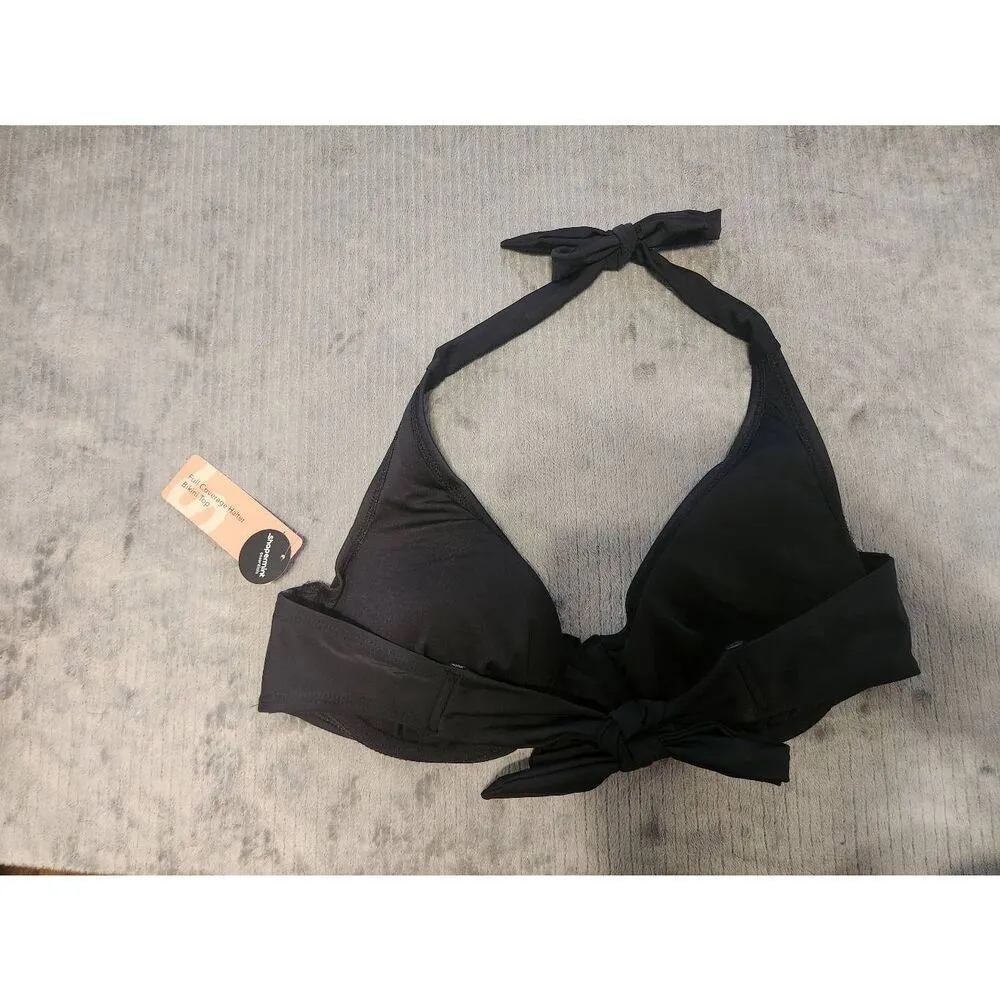 NWT Shapermint Essentials Full Coverage Halter Bikini Top Size L Black Size L - Image 3