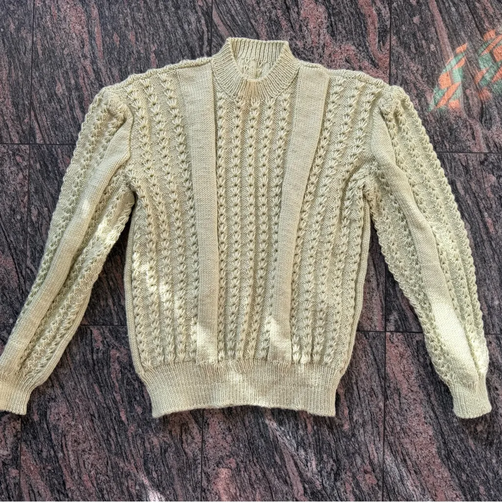 Chunky Hand Knitted Light Sage Green Sweater - Image 3