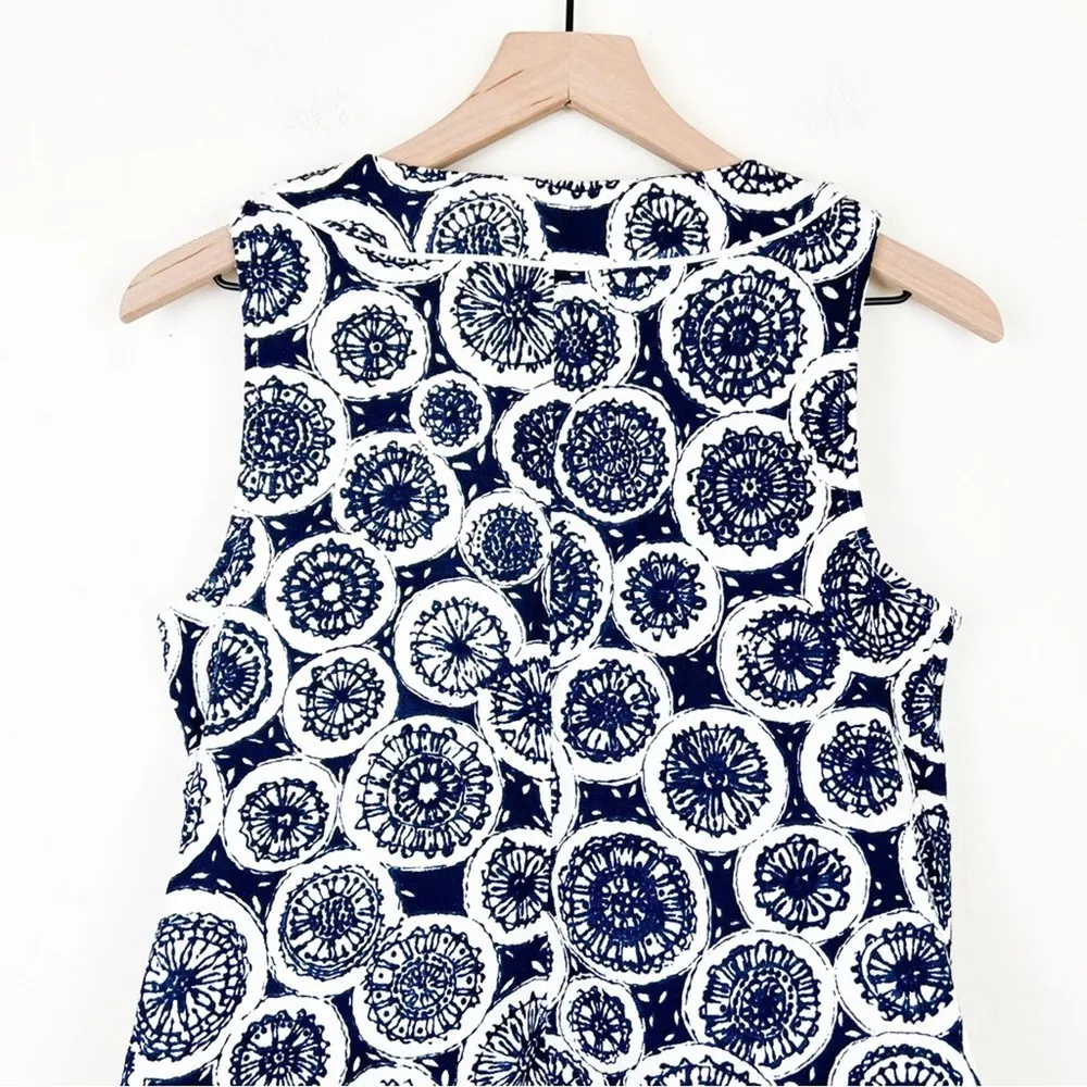 Trina Turk Endearing Print Pom Pom Tassel Trim Batik Sleeveless Tank Top Blouse - Image 11