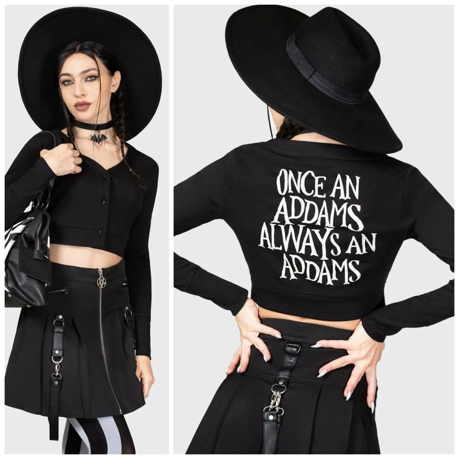 New Killstar & Wednesday Cardigan M Addams Family Solitude Suits Me Skull Button - Image 2