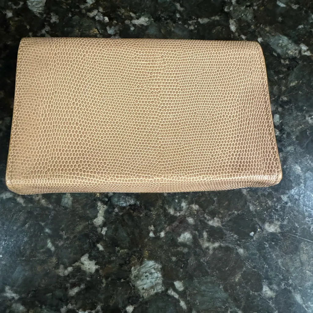 Vintage Lauren Ralph Lauren Tan Leather Embossed Lizard Clutch‎ Wallet - Image 2