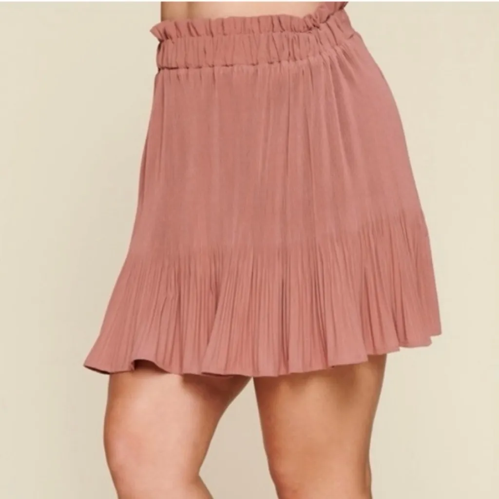 Pleated Solid Woven Pull On Mini Skirt Women's Plus Size 2X Ash Rose New Oddi - Image 3