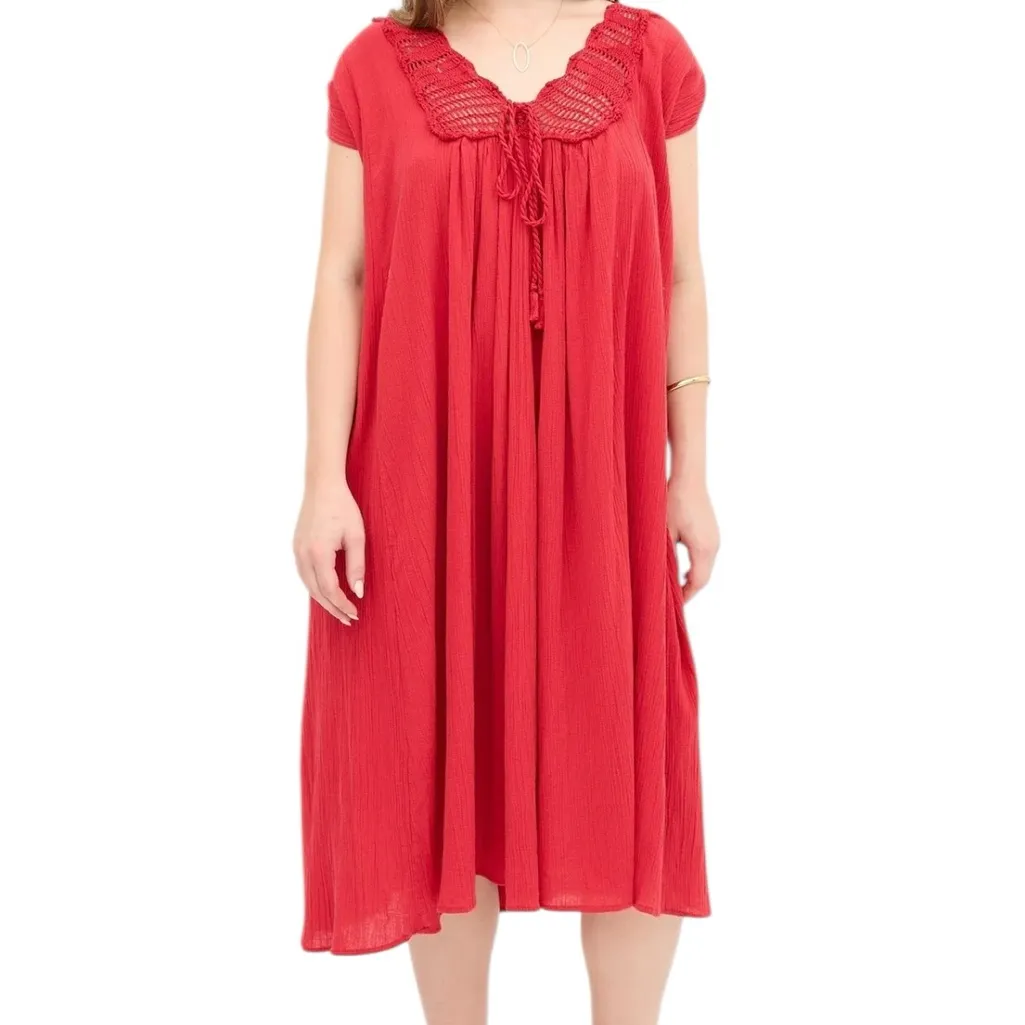 Suzi Kondi NEW Navy Vneck Crochet Dress White - Image 10