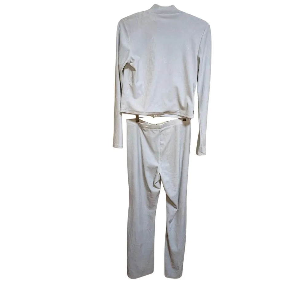 Forever 21 Blue Velour Tracksuit Crop Long Sleeve High Waist Wide Leg XL Y2K - Image 6