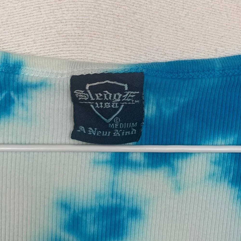 90s Sledge Womens medium USA tiedye tee shirt blue tattoo tribal vintage y2k pea - Image 2