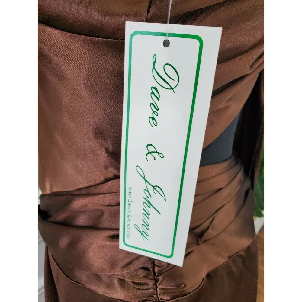 Dave & Johnny Women's Brown Polyester V-Neck Sleeveless Long Maxi Dress Size 3/4 - Image 7