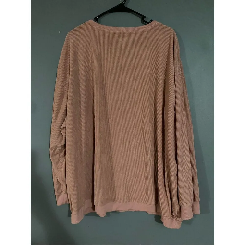 Boutique Pink Brown Ribbed Crew Neck Long Sleeve Top Sweater Size 5X - Image 2