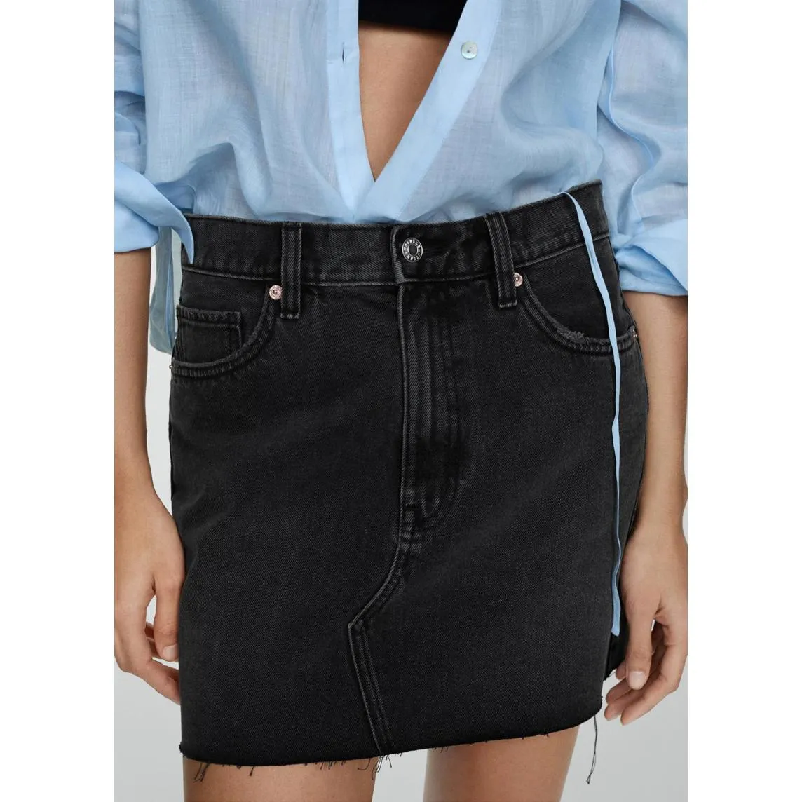Mango Denim Miniskirt with Frayed Hem Elena Black Wash NWT Small - Image 2