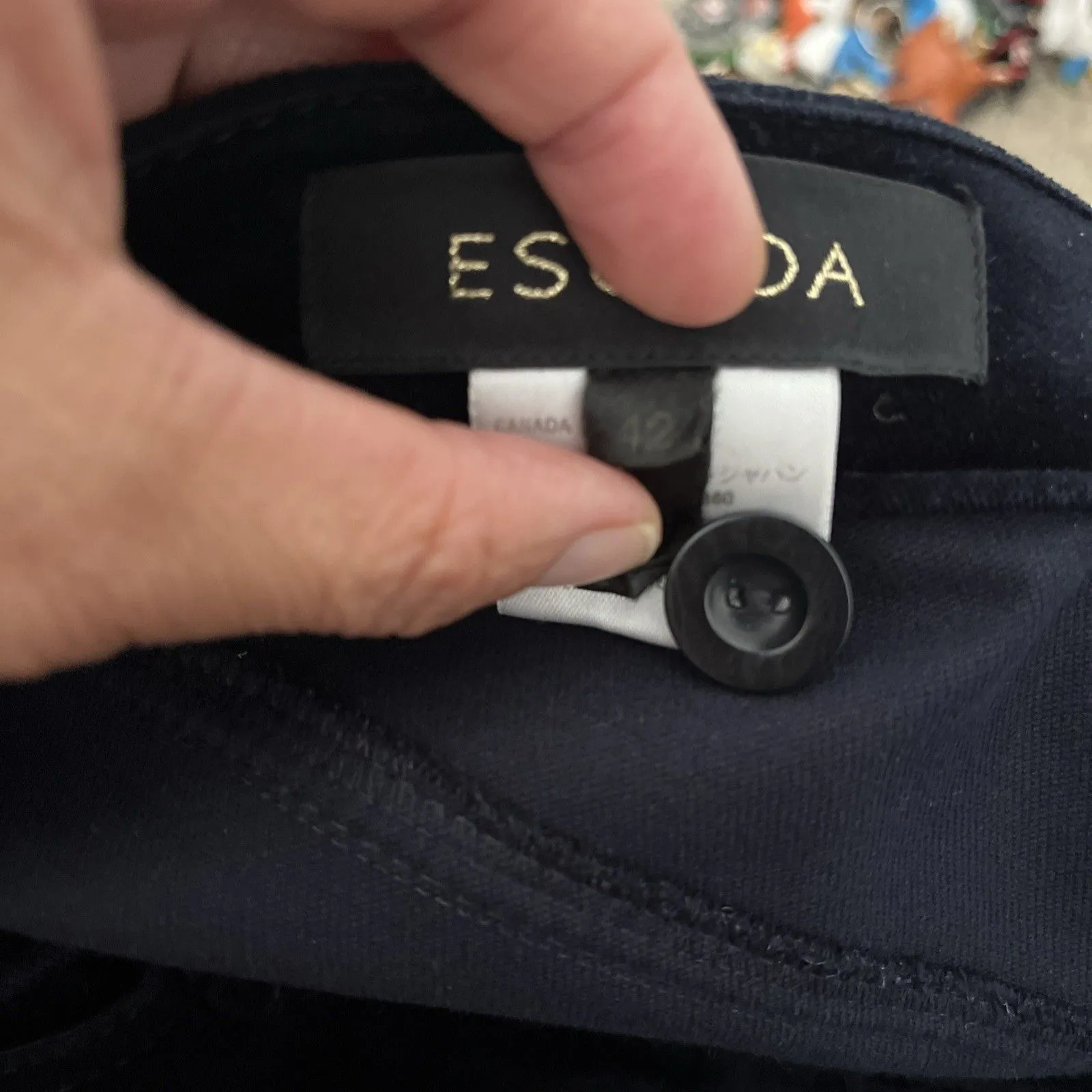 Escada Navy Blue Low Rise Cotton Stretch Velvet Wide Leg Pants Size 42 - Image 10