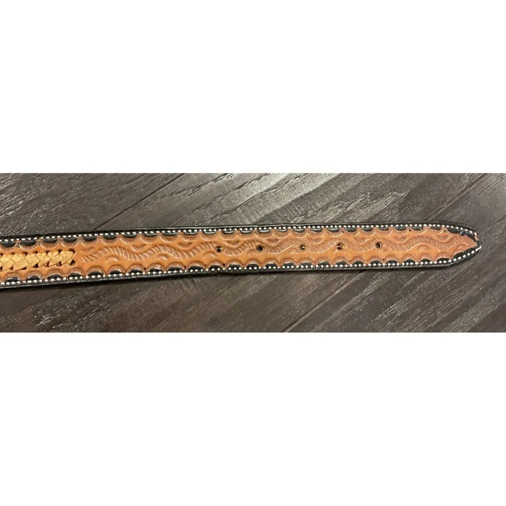 Braided Tooled Leather Brown Belt Womens Size 38”‎ Boho Chic Western Cowgirl - Image 6