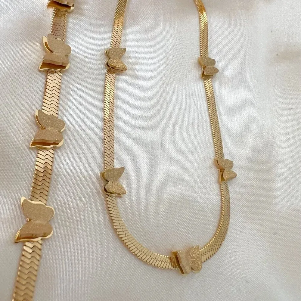 18K Gold Plated Herringbone Butterfly Necklace Stainless Steel womens jewelry - Image 15