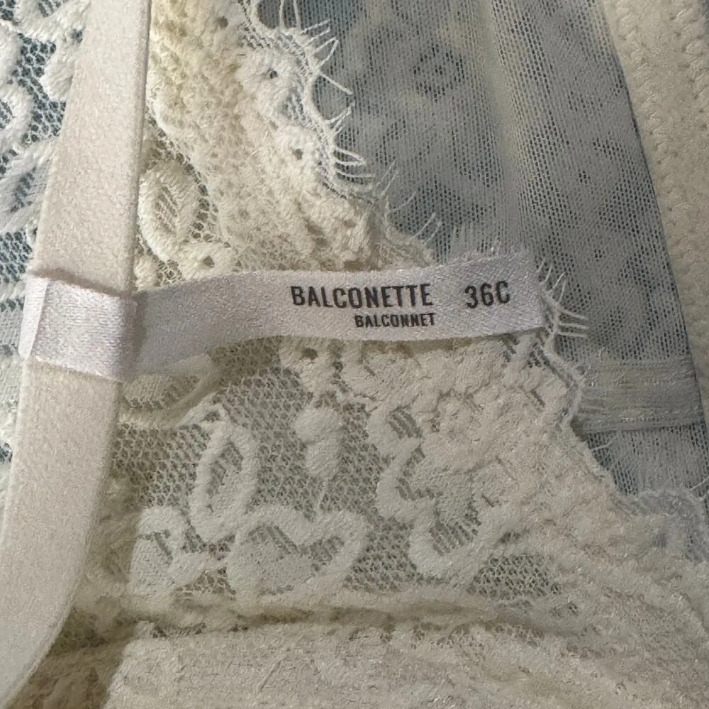 Aerie SZ 36C Balconette Bra Floral Lace Adjustable Molded Cups Underwire Cream - Image 8