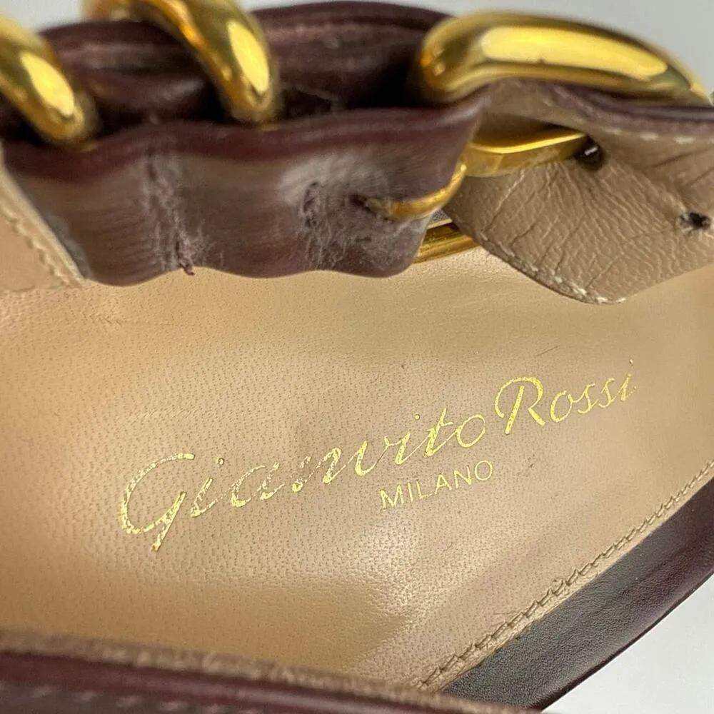 Gianvito Rossi Brown Leather Pointed Toe Buckle Slingback Pumps Shoes 41 US 11 - Image 6