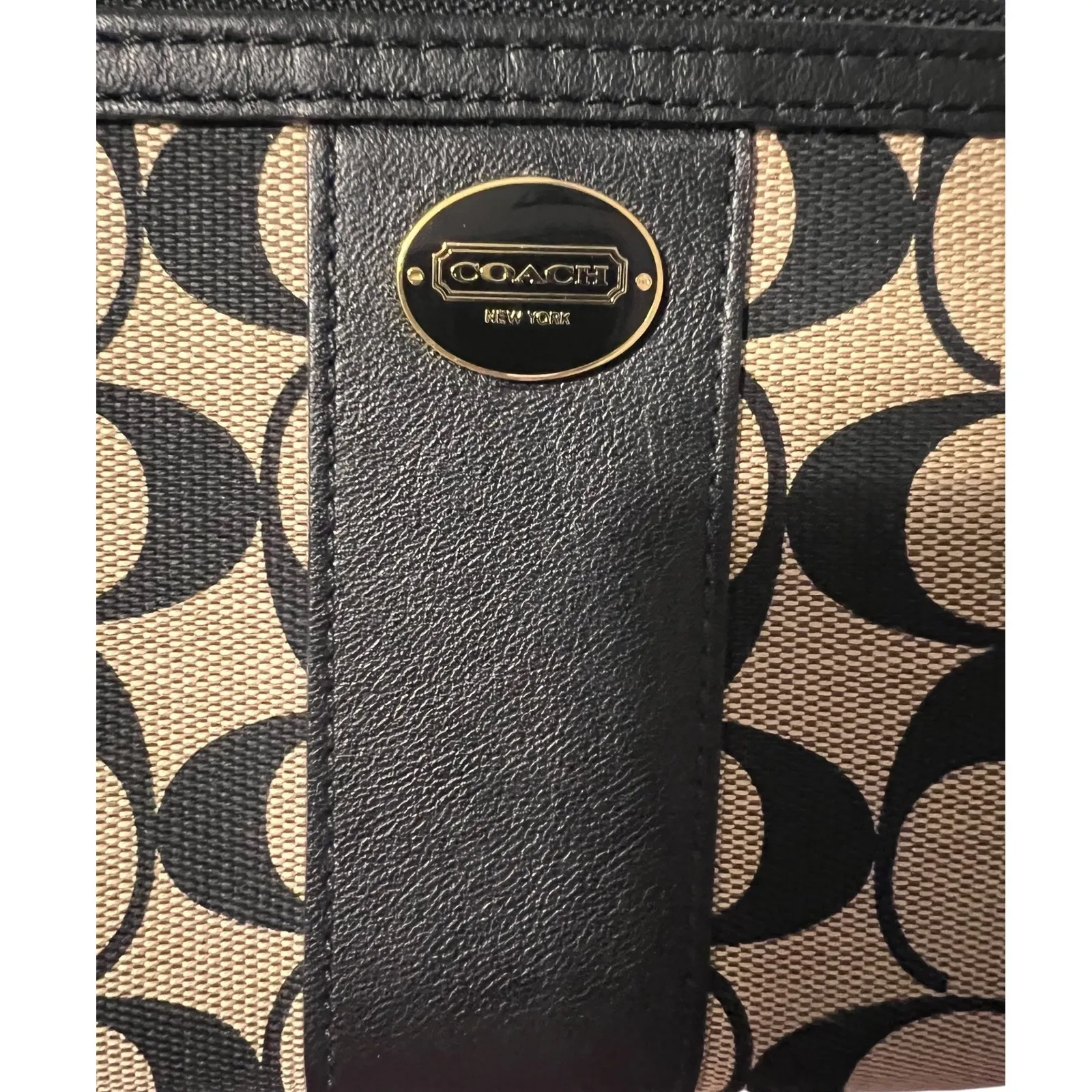 Coach Signature Jacquard Accordion Zip Wallet Black Leather Trim - Image 8