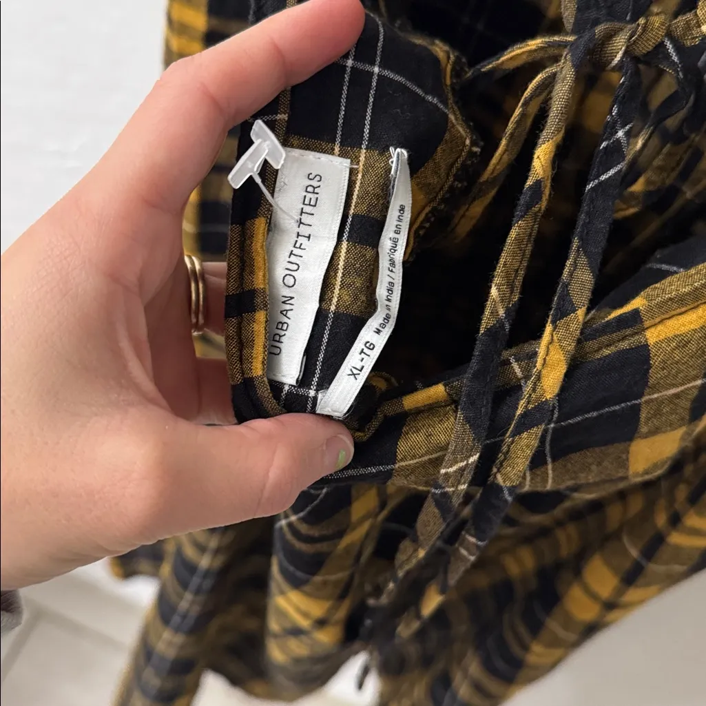 Urban Outfitters Yellow Black Plaid Button Open Back & Sides Midi Dress Size XL - Image 7